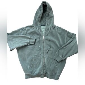Brandy Melville Hoodie‎ Women’s Sz Large Green Oversized Heavyweight Zip Up Fade